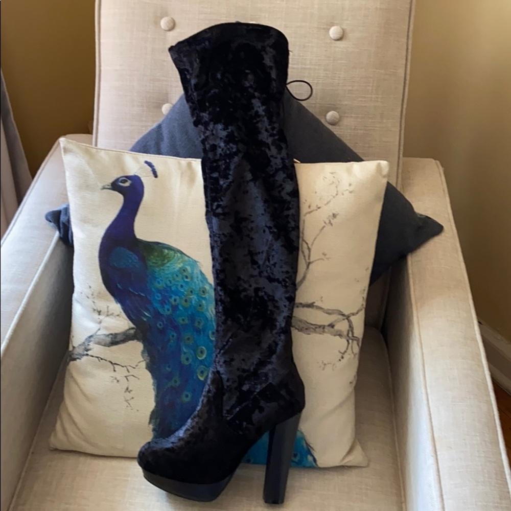 Velvet knee length platform boots